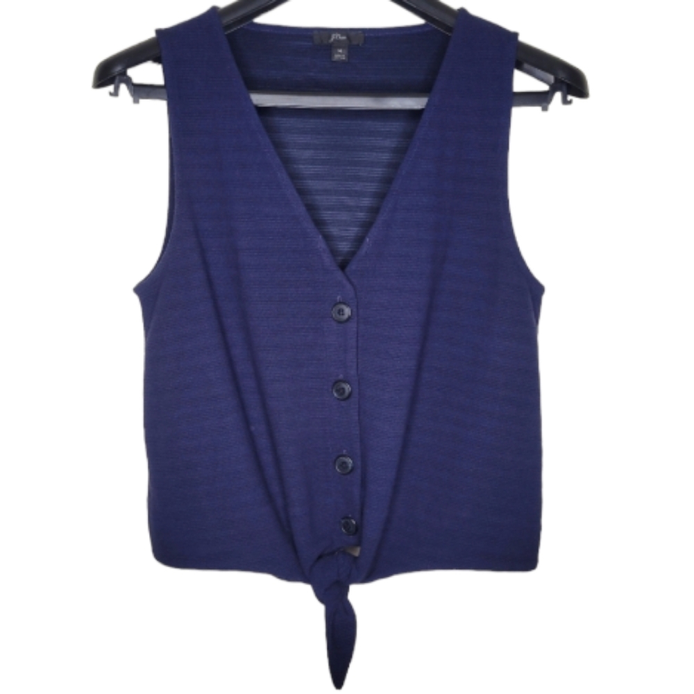 J. Crew Navy Tie Front Button Down Textured Top, Size M